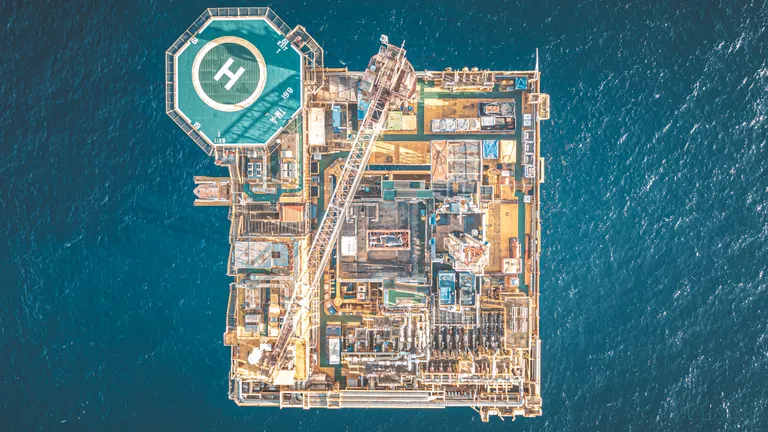 A bird's-eye view of an offshore oil platform